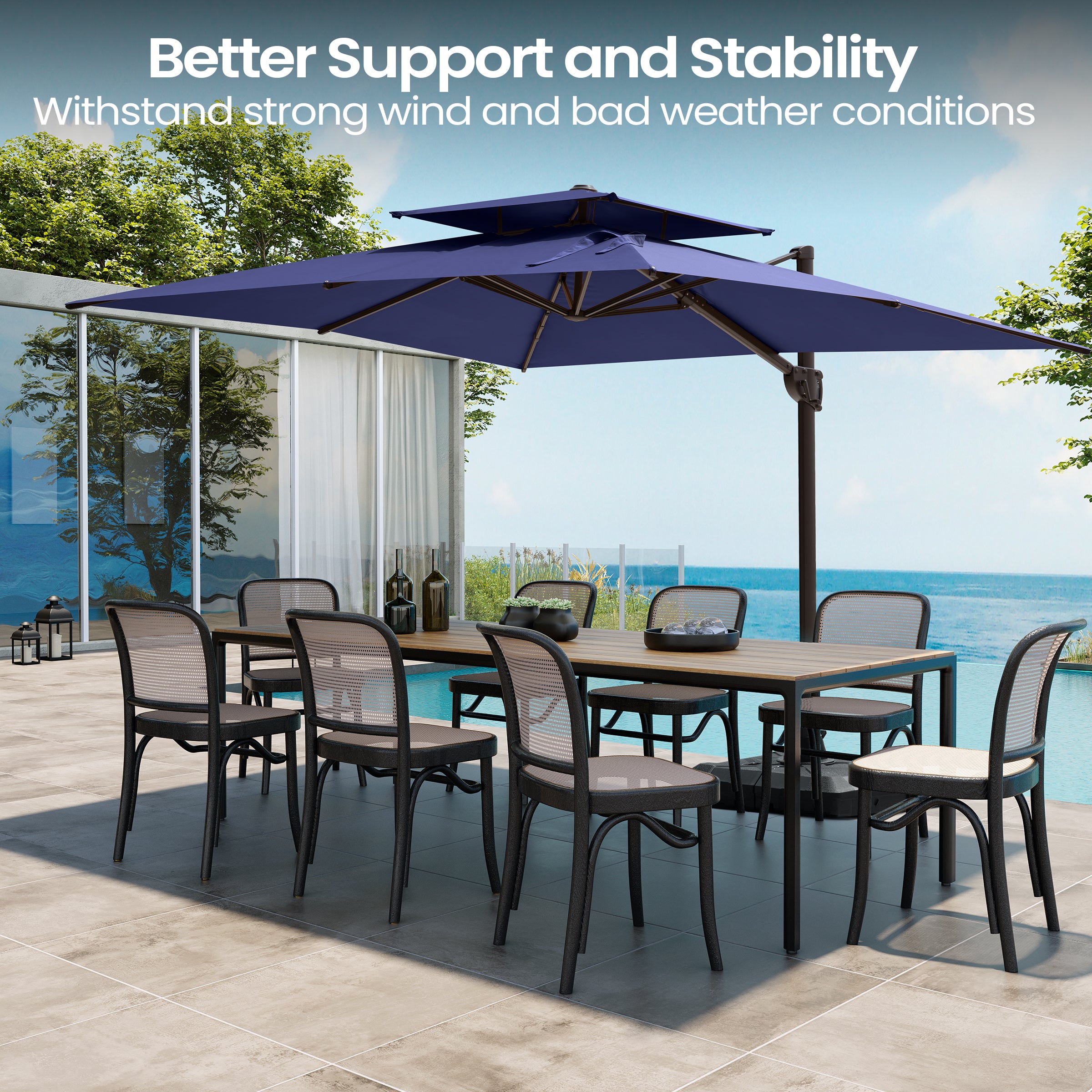 Pellebant 9x12ft Aluminum Dual Top Crank Cantilever Patio Umbrella