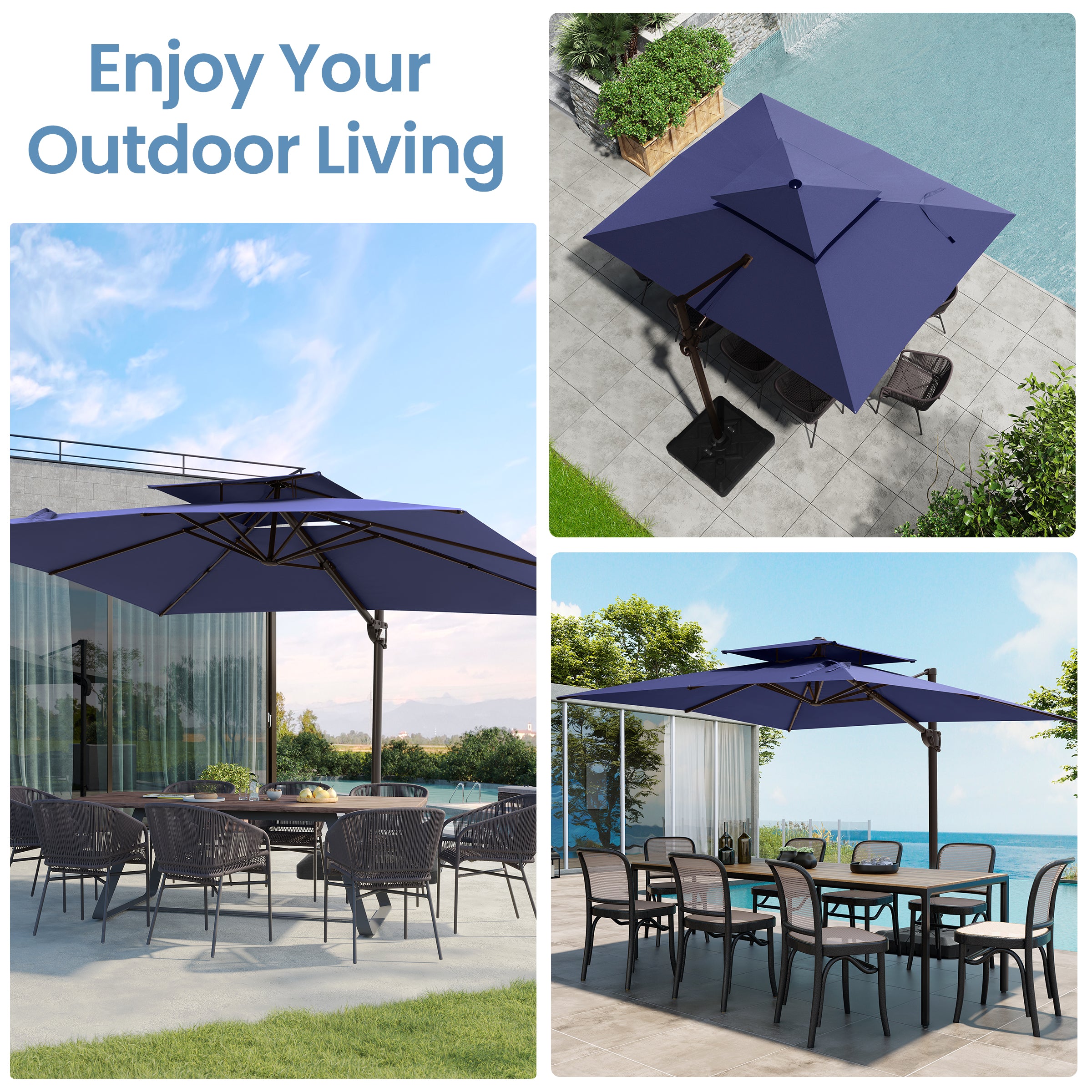 Pellebant 9x12ft Aluminum Dual Top Crank Cantilever Patio Umbrella