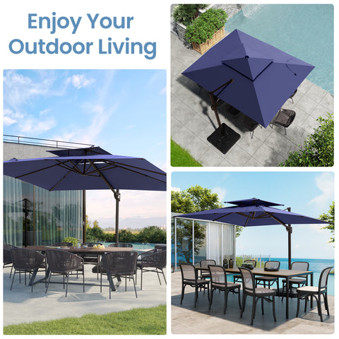 Pellebant 9x12ft Aluminum Dual Top Crank Cantilever Patio Umbrella