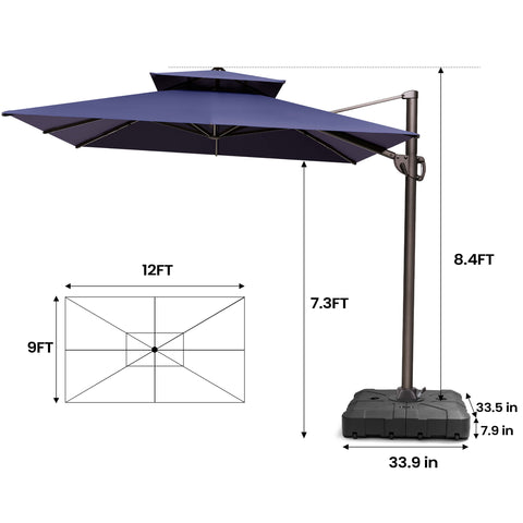 12 x 9 ft. Aluminum Dual Top Cantilever Patio Umbrella with Base Options