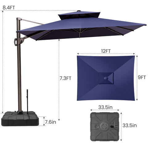 12 x 9 ft. Aluminum Dual Top Cantilever Patio Umbrella with Base Options