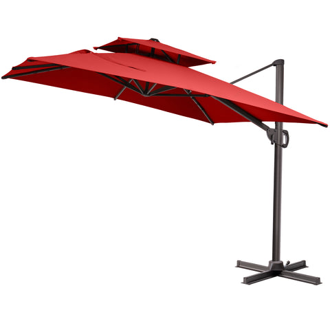 Pellebant 9x12ft Aluminum Dual Top Crank Cantilever Patio Umbrella
