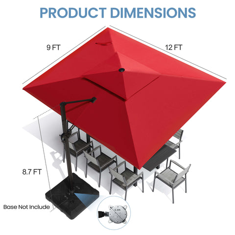 12 x 9 ft. Aluminum Dual Top Cantilever Patio Umbrella with Base Options