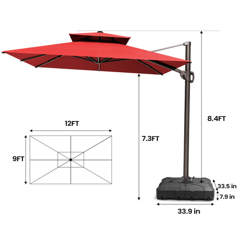 12 x 9 ft. Aluminum Dual Top Cantilever Patio Umbrella with Base Options