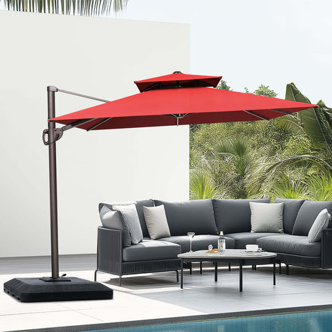 12 x 9 ft. Aluminum Dual Top Cantilever Patio Umbrella with Base Options