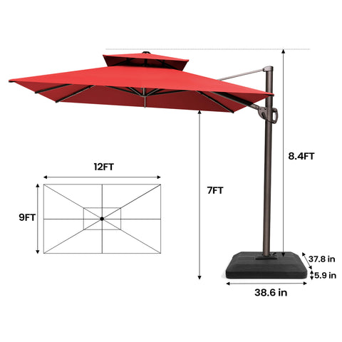 12 x 9 ft. Aluminum Dual Top Cantilever Patio Umbrella with Base Options