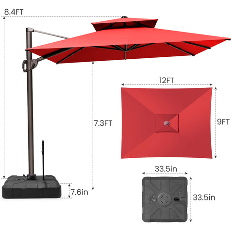 12 x 9 ft. Aluminum Dual Top Cantilever Patio Umbrella with Base Options