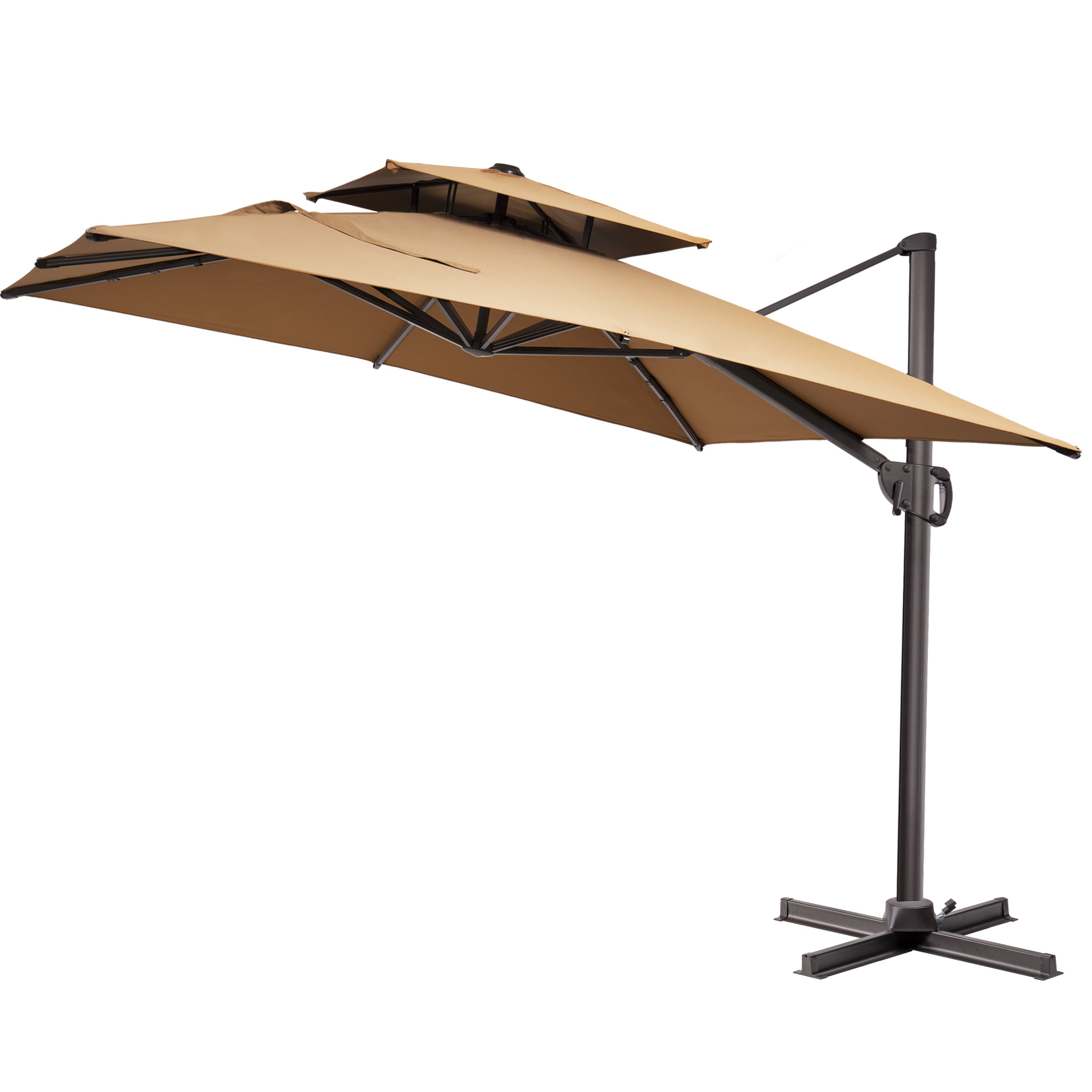 Pellebant 9x12ft Aluminum Dual Top Crank Cantilever Patio Umbrella