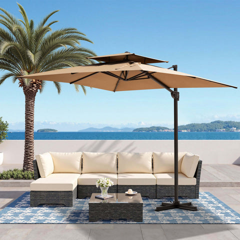 12 x 9 ft. Aluminum Dual Top Cantilever Patio Umbrella with Base Options