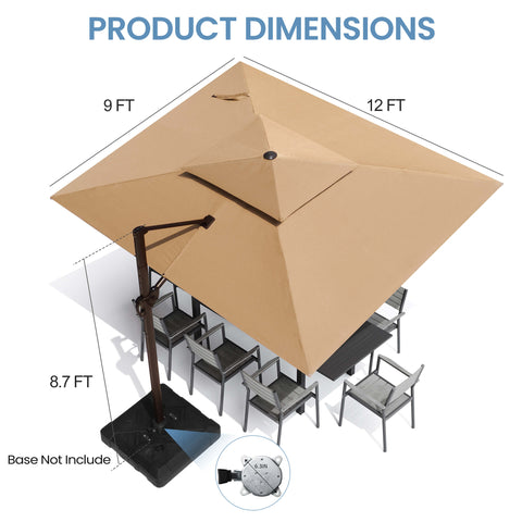 12 x 9 ft. Aluminum Dual Top Cantilever Patio Umbrella with Base Options