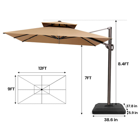 12 x 9 ft. Aluminum Dual Top Cantilever Patio Umbrella with Base Options