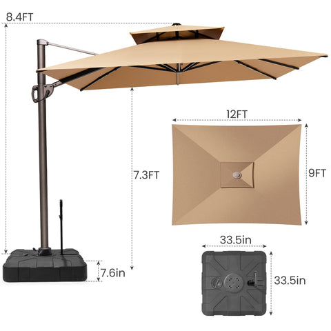 12 x 9 ft. Aluminum Dual Top Cantilever Patio Umbrella with Base Options
