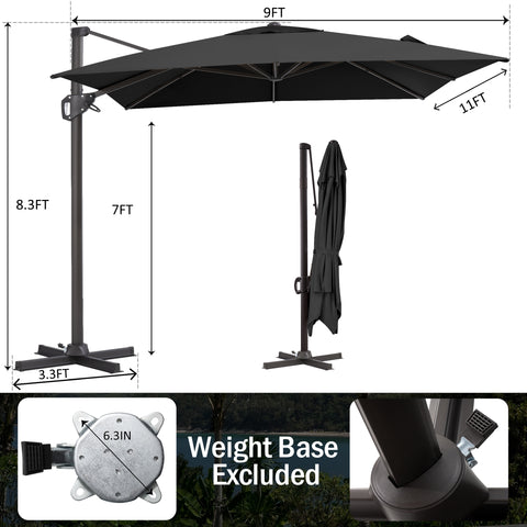 Pellebant 11x9 ft Aluminum Crank Cantilever Patio Umbrella