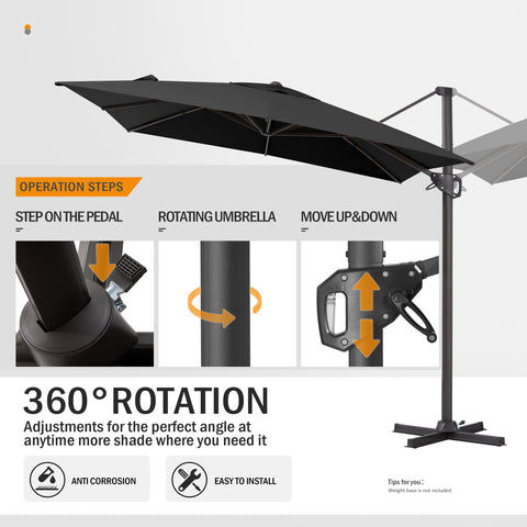 Pellebant 11x9 ft Aluminum Crank Cantilever Patio Umbrella