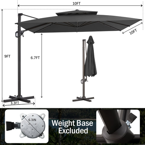 Pellebant 10x10 ft. Aluminum Double Top Cantilever Patio Umbrella