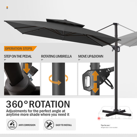Pellebant 10x10 ft. Aluminum Double Top Cantilever Patio Umbrella