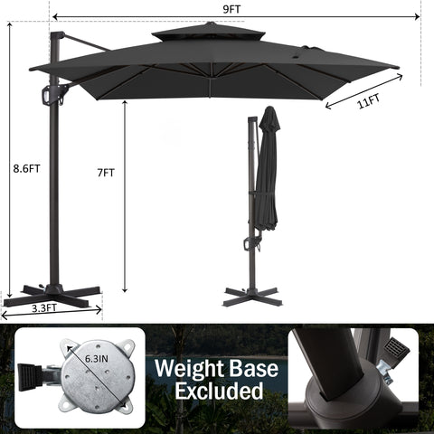 Pellebant 11x9 ft Aluminum Double Top Crank Cantilever Patio Umbrella