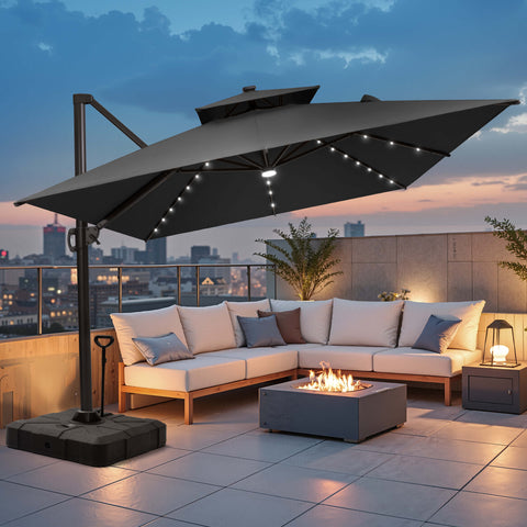 13 x 10 ft. Aluminum Double Top Cantilever Patio Umbrella with LED Lights and Base Options