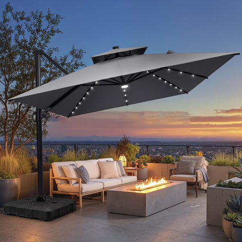 13 x 10 ft. Aluminum Double Top Cantilever Patio Umbrella with LED Lights and Base Options
