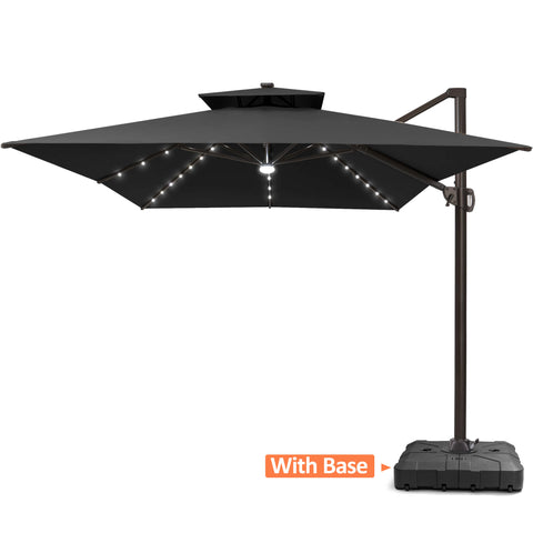 13 x 10 ft. Aluminum Double Top Cantilever Patio Umbrella with LED Lights and Base Options