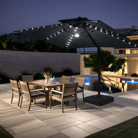 13 x 10 ft. Aluminum Double Top Cantilever Patio Umbrella with LED Lights and Base Options