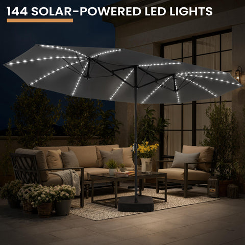 15 x 9 ft. Outdoor Patio Umbrella with LED Lights and Crank System