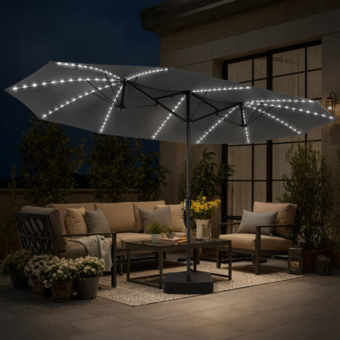 15 x 9 ft. Outdoor Patio Umbrella with LED Lights and Crank System
