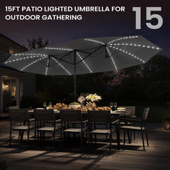 15 x 9 ft. Outdoor Patio Umbrella with LED Lights and Crank System