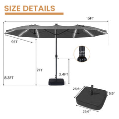 15 x 9 ft. Outdoor Patio Umbrella with LED Lights and Crank System