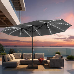 15 x 9 ft. Outdoor Patio Umbrella with LED Lights and Crank System