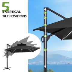 13 x 10 ft. Aluminum Double Top Cantilever Patio Umbrella with LED Strip Lights and Base Options