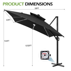 13 x 10 ft. Aluminum Double Top Cantilever Patio Umbrella with LED Strip Lights and Base Options