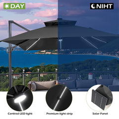 13 x 10 ft. Aluminum Double Top Cantilever Patio Umbrella with LED Strip Lights and Base Options