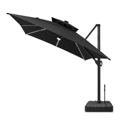 13 x 10 ft. Aluminum Double Top Cantilever Patio Umbrella with LED Strip Lights and Base Options