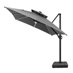 13 x 10 ft. Aluminum Double Top Cantilever Patio Umbrella with LED Strip Lights and Base Options