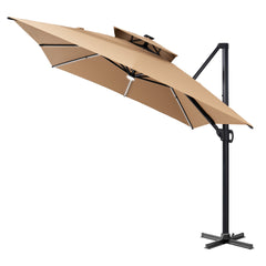 13 x 10 ft. Aluminum Double Top Cantilever Patio Umbrella with LED Strip Lights and Base Options