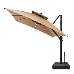 13 x 10 ft. Aluminum Double Top Cantilever Patio Umbrella with LED Strip Lights and Base Options