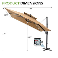 11 x 11 ft. Aluminum Double Top Cantilever Patio Umbrella with LED Strip Lights and Base Options