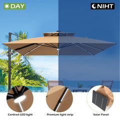 11 x 11 ft. Aluminum Double Top Cantilever Patio Umbrella with LED Strip Lights and Base Options