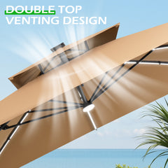 11 x 11 ft. Aluminum Double Top Cantilever Patio Umbrella with LED Strip Lights and Base Options