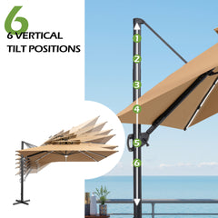 11 x 11 ft. Aluminum Double Top Cantilever Patio Umbrella with LED Strip Lights and Base Options