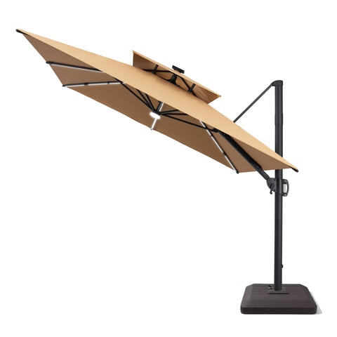 Pellebant 11 x 9 ft Aluminum Double Top Cantilever Patio Umbrella with LED Strip Lights and Base Options