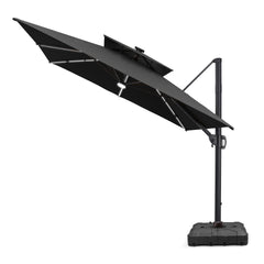 11 x 9 ft. Aluminum Double Top Cantilever Patio Umbrella with LED Strip Lights and Base Options