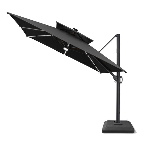Pellebant 11 x 9 ft Aluminum Double Top Cantilever Patio Umbrella with LED Strip Lights and Base Options