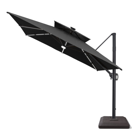 Pellebant 11 x 9 ft Aluminum Double Top Cantilever Patio Umbrella with LED Strip Lights and Base Options