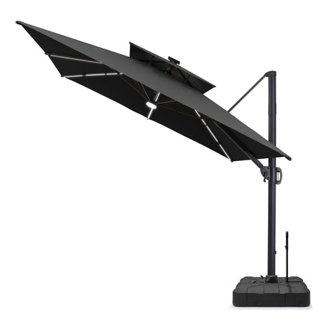 Pellebant 11 x 9 ft Aluminum Double Top Cantilever Patio Umbrella with LED Strip Lights and Base Options