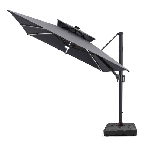 Pellebant 11 x 9 ft Aluminum Double Top Cantilever Patio Umbrella with LED Strip Lights and Base Options