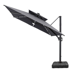 11 x 9 ft. Aluminum Double Top Cantilever Patio Umbrella with LED Strip Lights and Base Options