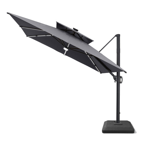 Pellebant 11 x 9 ft Aluminum Double Top Cantilever Patio Umbrella with LED Strip Lights and Base Options