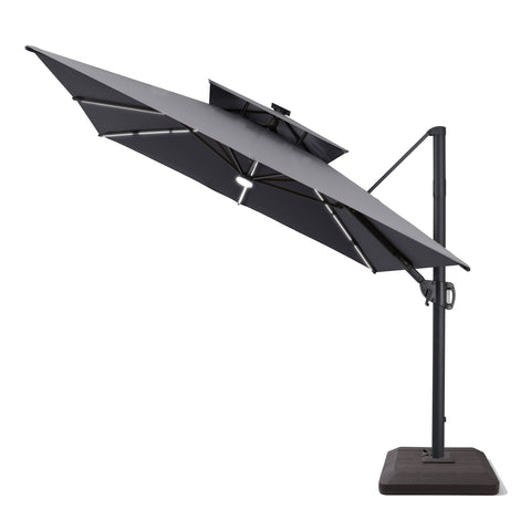 Pellebant 11 x 9 ft Aluminum Double Top Cantilever Patio Umbrella with LED Strip Lights and Base Options